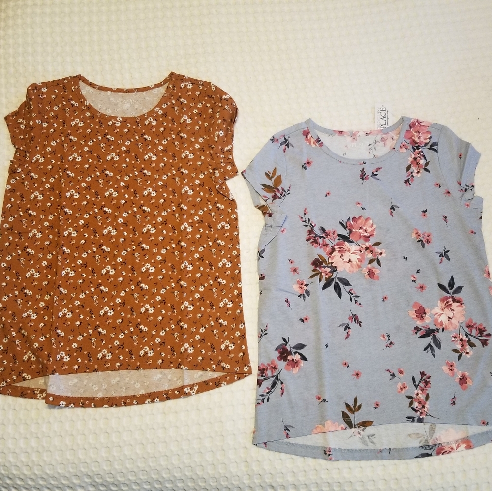 Set of 2 - Girls Children's Place 100% cotton casual shirts: floral patterns